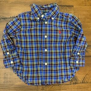 Ralph Lauren Boy's Blue, Red, Yellow Plaid LS Button Down Shirt 12 Months Easter